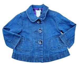 Joe Fresh Baby Denim Jeans Jacket Plaid Lined Girl 18-24 Months Button Up Coat